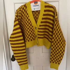 Zara Yellow and Brown Patterned Cardigan